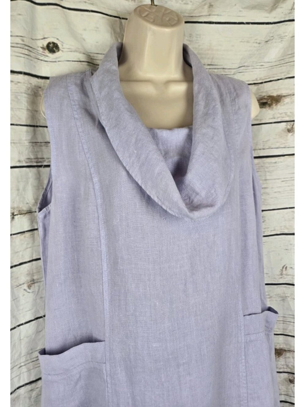 Mosaic USA Lavender Cowl Neck Dress M 100% Linen Lagenlook A-Line Sleeveless - Picture 2 of 6